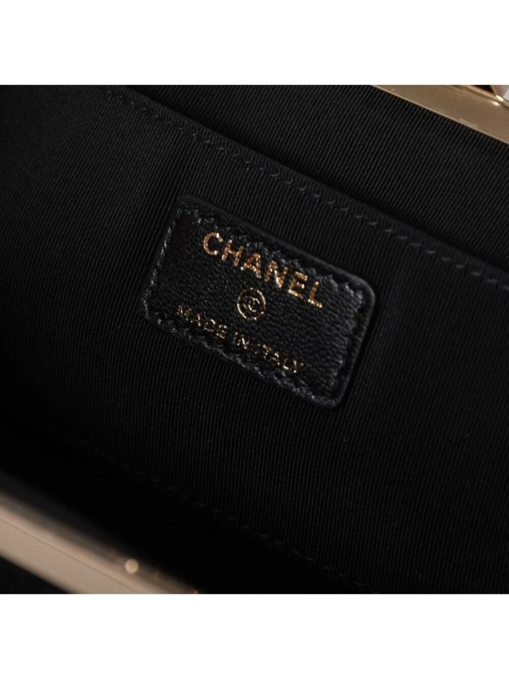Chanel Clutch Pouch CC Logo Tweed Kiss Lock Black Gold